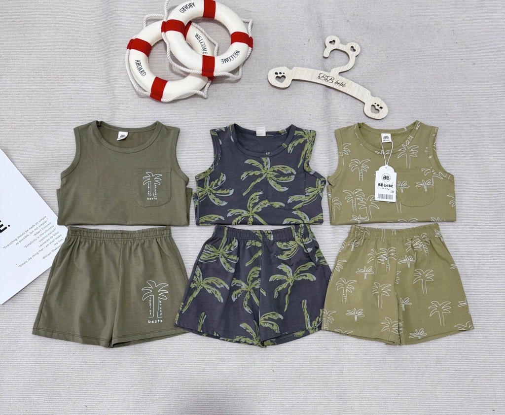SET 3 BỘ BA LỖ CÂY DỪA TONE XANH RÊU BÉ TRAI SẴN(SALE 125k))