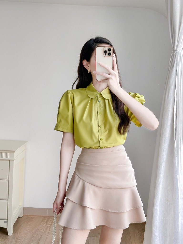 ÁO SƠ MI GU LI XẾP CỔ SEN( XẢ 60k)
