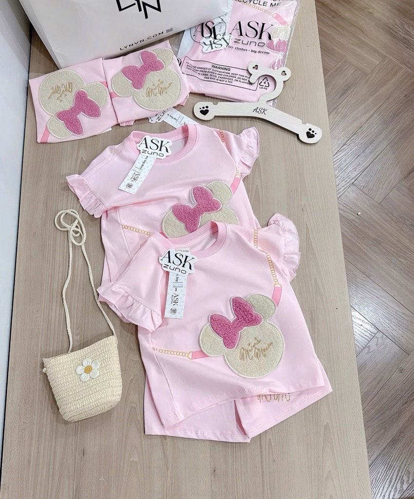 SÉT BỘ MINNIE THÊU ĐÁP LÔNG NỔI BÉ GÁI