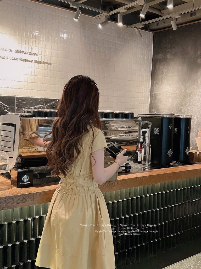VÁY CỔ CAO TAY CỘC NHÚN EO NỮ