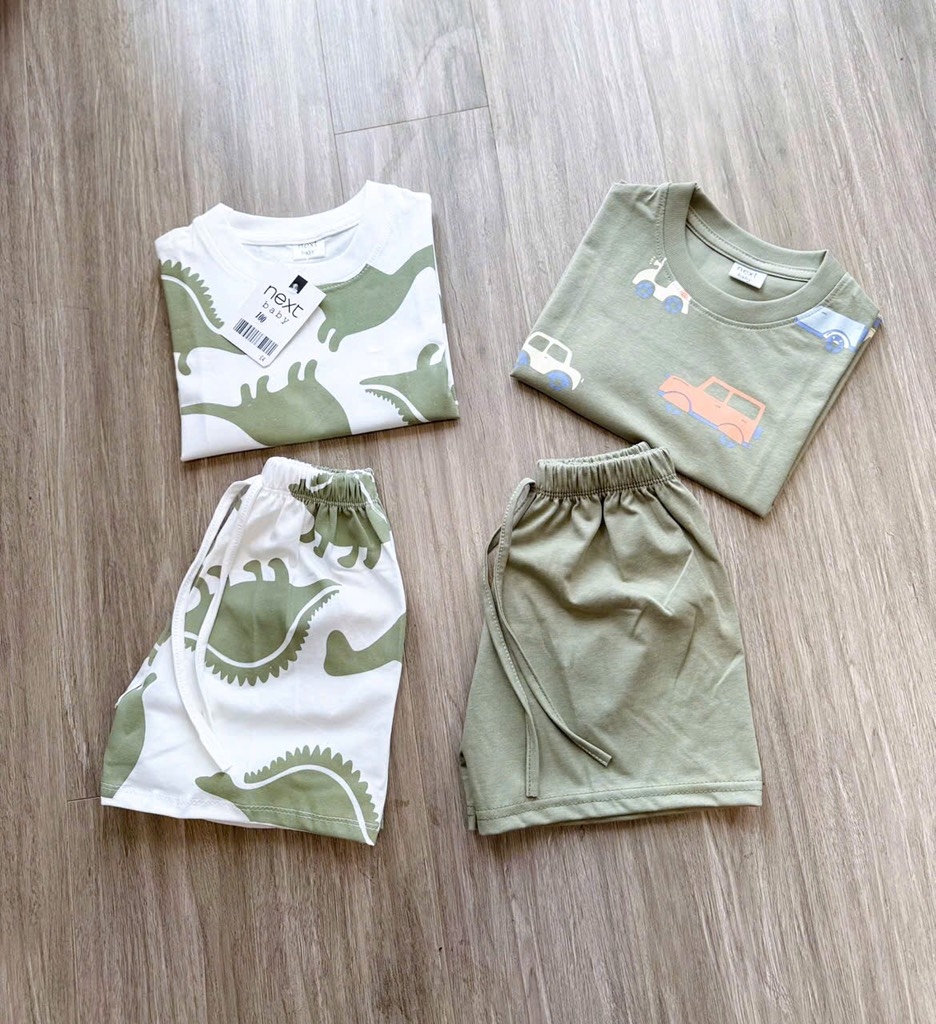 SÉT 2 BỘ COTTON CỘC KHỦNG LONG - GẤU TONE XANH BÉ TRAI( 70k)