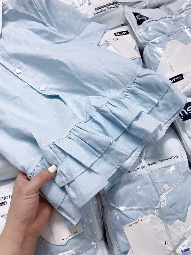 ÁO GU XANH PLEUM DÁNG XOÈ XẾP BÈO NỮ SẴN
