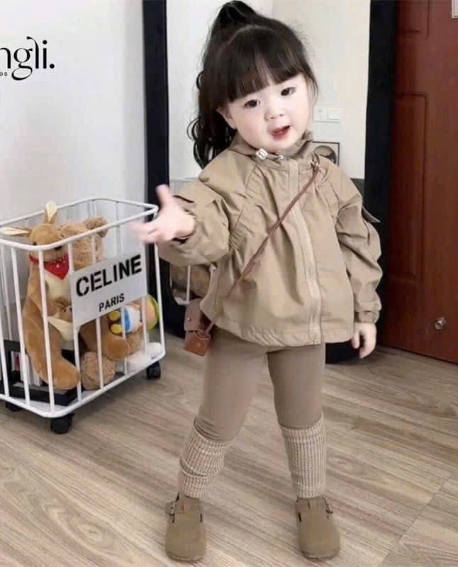 SET BỘ DÀI NÂU ÁO GIÓ MIX QUẦN LEGGING BÉ GÁI