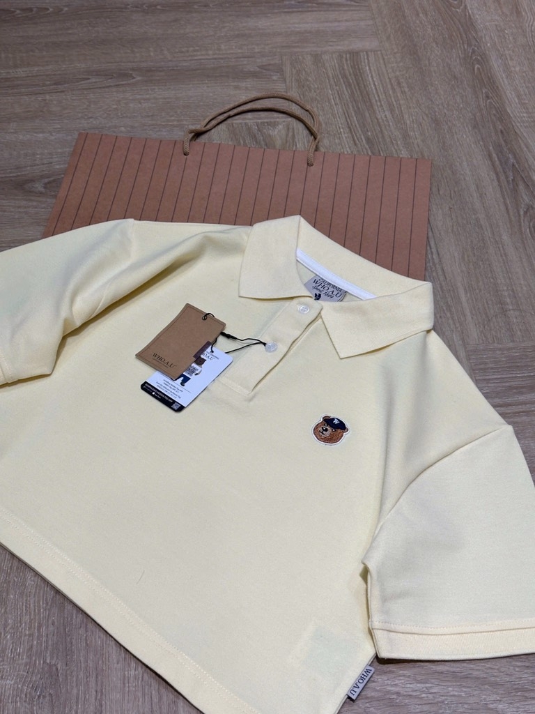 ÁO POLO VÀNG THÊU GẤU TUỒN NỮ