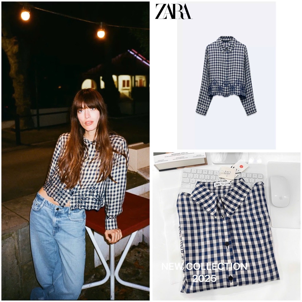 ÁO SƠ MI KẺ CARO ZRA THÊU HOA VINTAGE NỮ (XẢ 109k)