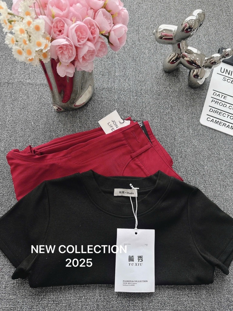 SET QUẦN KAKI ĐỎ & ÁO DÍP CROPTOP NỮ SẴN (SALE 160k)