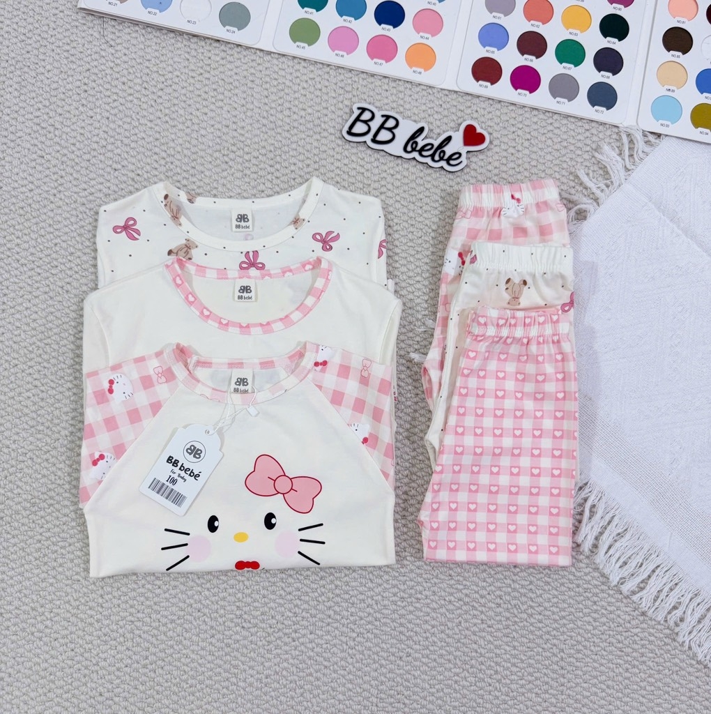SET 3 BỘ DÀI MÈO PASTEL NƠ KẺ HỒNG BÉ GÁI SẴN