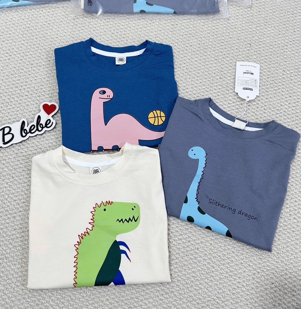 SET 3 ÁO KHỦNG LONG CỘC TAY BÉ TRAI