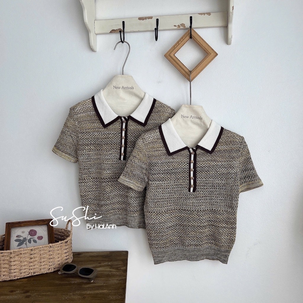 ÁO LEN LƯỚI NHŨ CỔ POLO NỮ