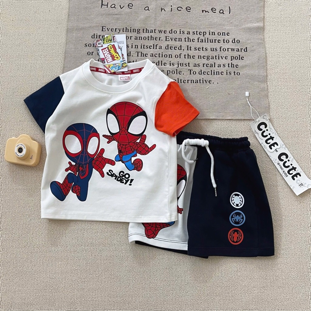 BỘ NHỆN MARVEL PHỔI TAY CAM THAN CHO BÉ TRAI NEW(SALE 60k)