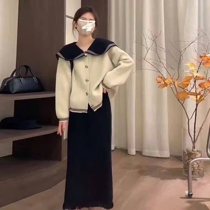 ÁO LEN CARDIGAN 2 MÀU CỔ THUỶ THỦ NỮ THU ĐÔNG SẴN