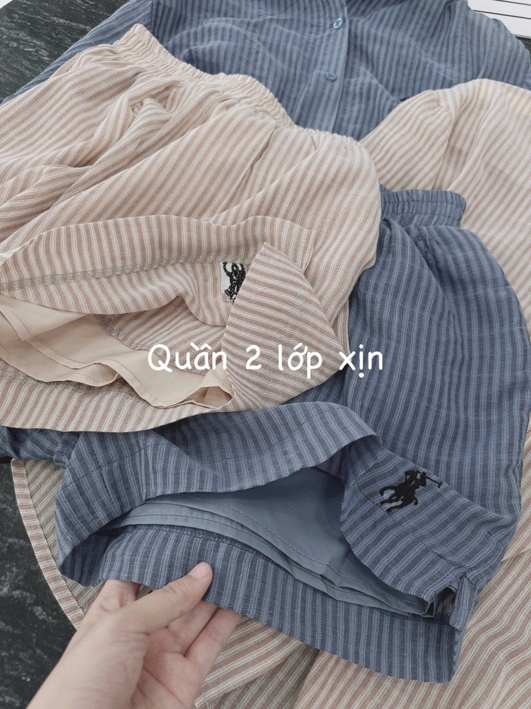 SET KẺ QUẦN 2 LỚP XẺ GẤU NỮ