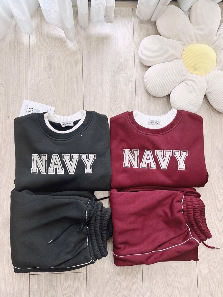 SET NỈ LÓT LÔNG NAVY PHỐI LEN HÀNG QC NỮ THU ĐÔNG SẴN (SALE 199k)