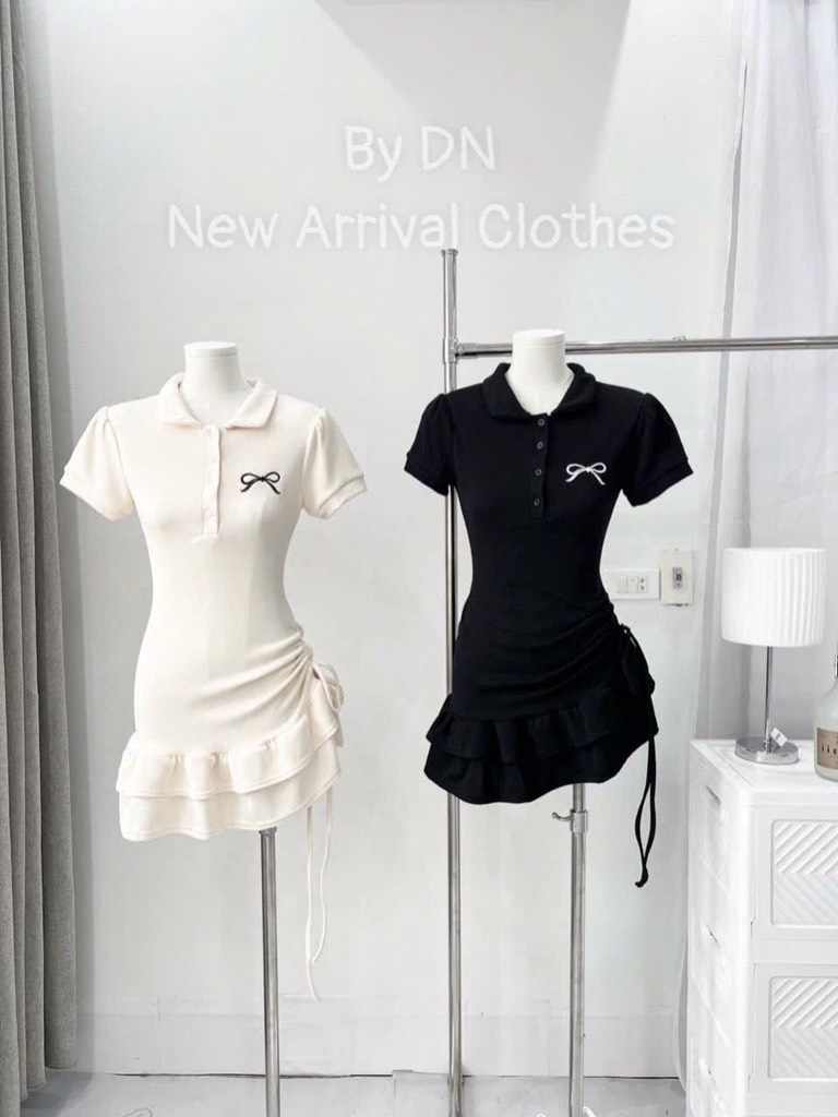 VÁY ÔM BODY CỔ BỂ POLO PHỐI ĐUÔI VÂY XOÈ TẦNG NỮ SẴN