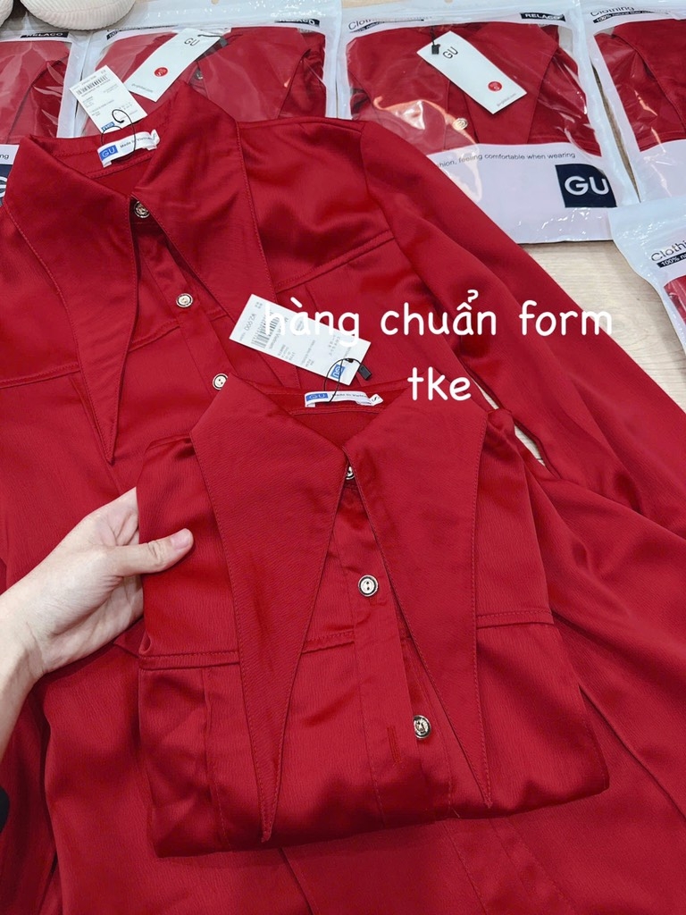 ÁO SƠ MI LỤA ĐỎ CỔ DÀI NỮ SẴN