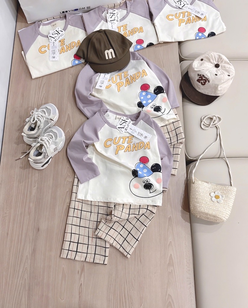 SET BỘ DÀI CUTE PANDA PHỐI QUẦN KẺ BÉ TRAI SẴN(XẢ 39k)