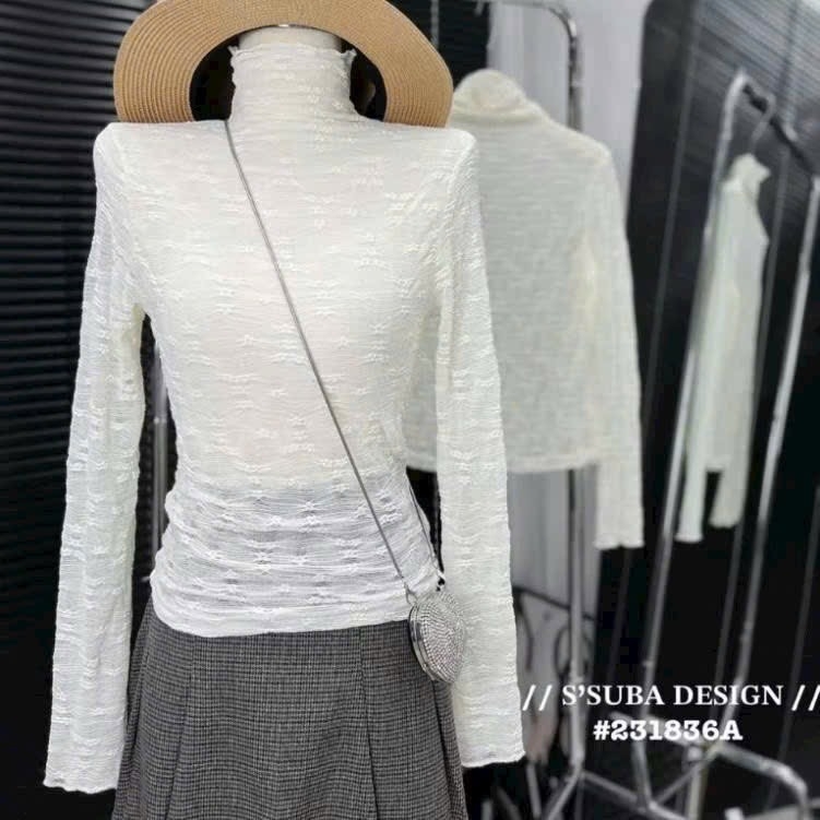 ÁO REN 2 MÀU ĐEN TRẮNG NỮ THU ĐÔNG