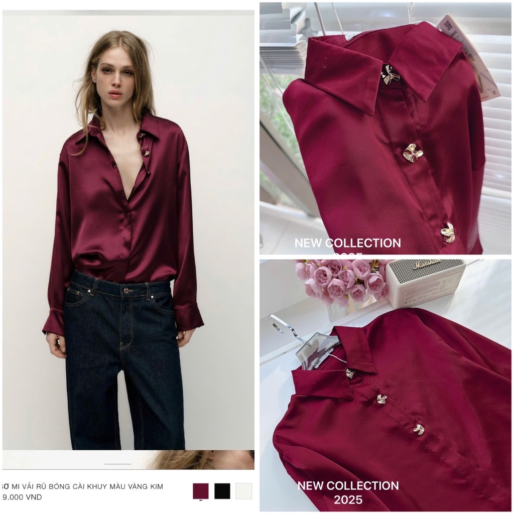 ÁO SƠ MI LỤA ZARA ĐỎ CÚC KIỂU NỮ SẴN (SALE 75k)