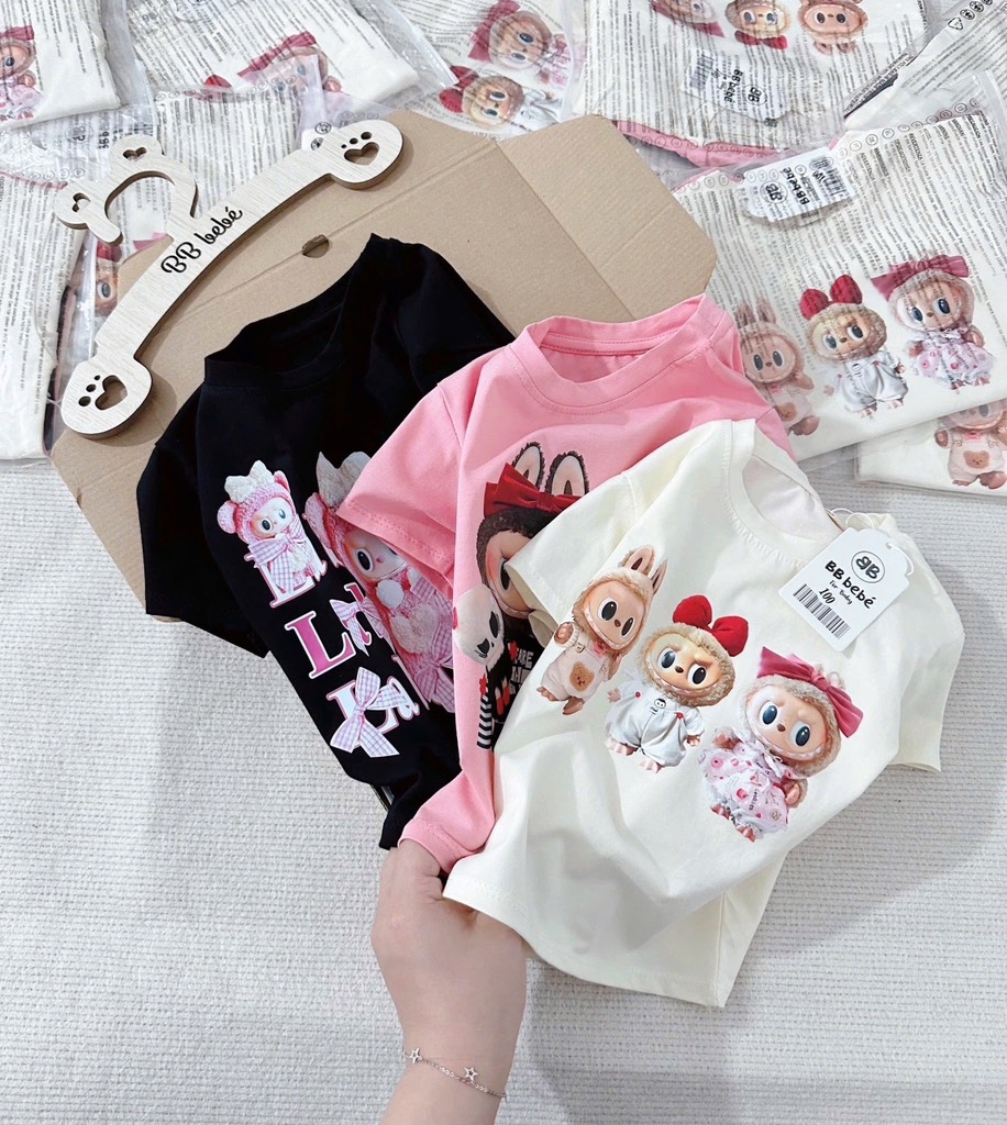 SET 3 ÁO CỘC LABUBU HỒNG TRẮNG ĐEN BÉ GÁI SẴN (SALE 79k)