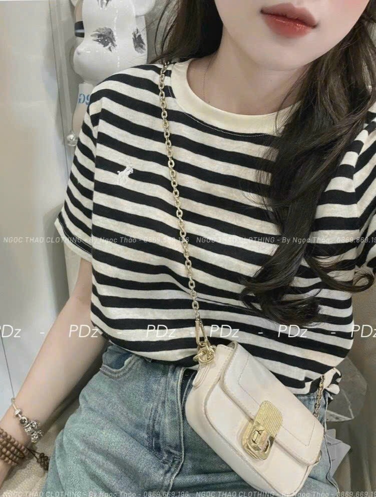 ÁO PHÔNG NỮ KẺ SỌC THÊU POLO 3M NEW(xả 48k)