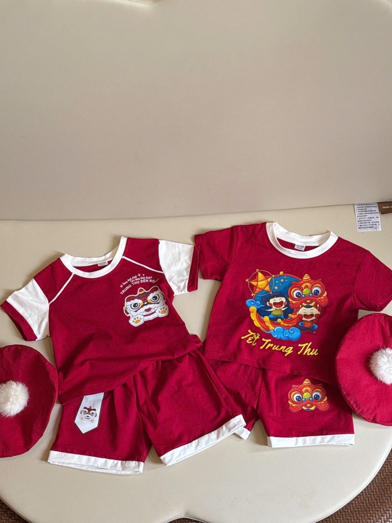 SÉT BỘ TẾT TRUNG THU ĐỎ KÈM MŨ NỒI BÔNG BÉ TRAI