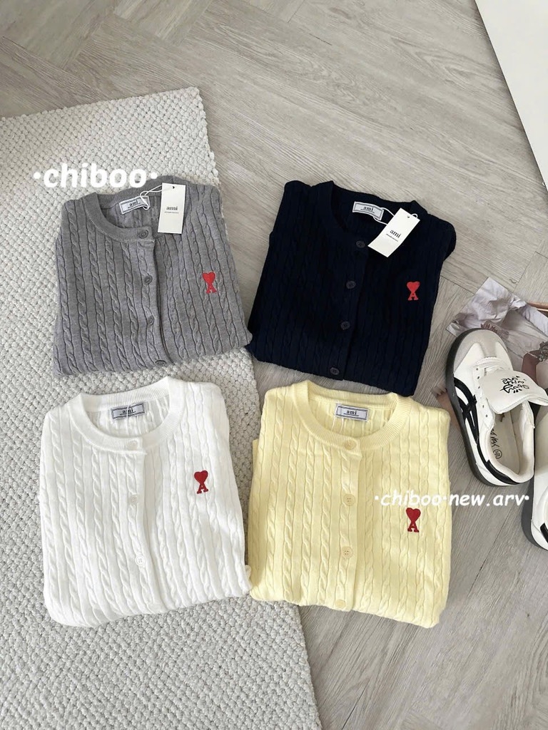 ÁO LEN CARDIGAN THÊU TIM 4 MÀU NỮ THU ĐÔNG