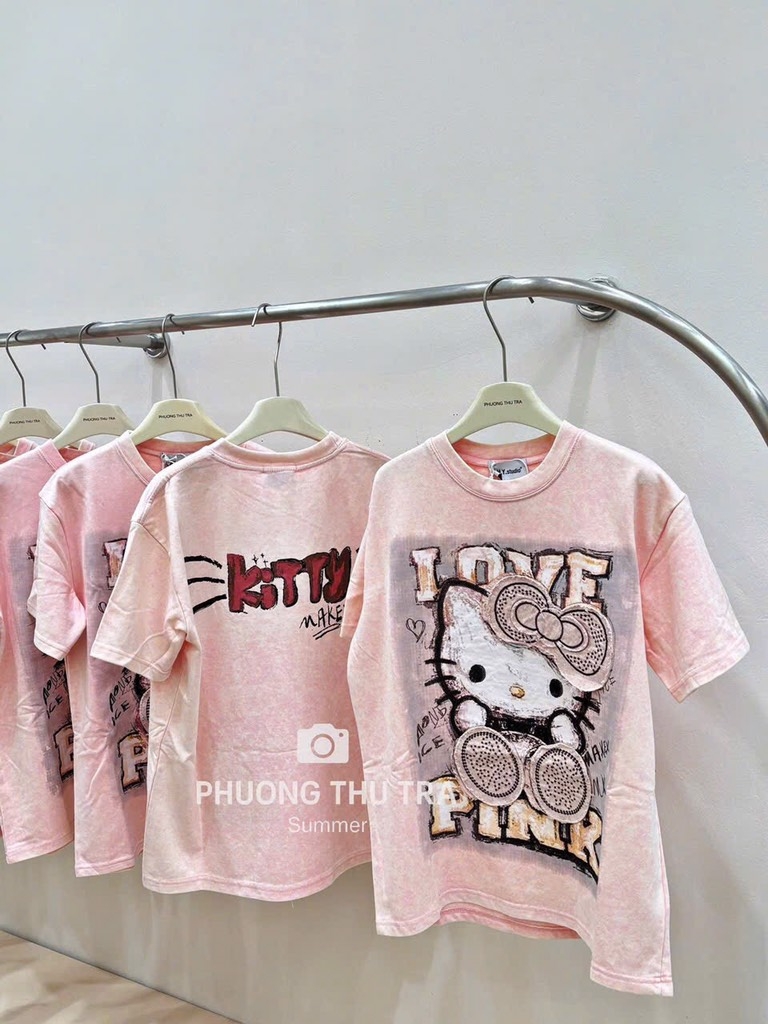 ÁO PHÔNG 2 MÀU HELLO KITTY LOVE NỮ(XẢ 95k)
