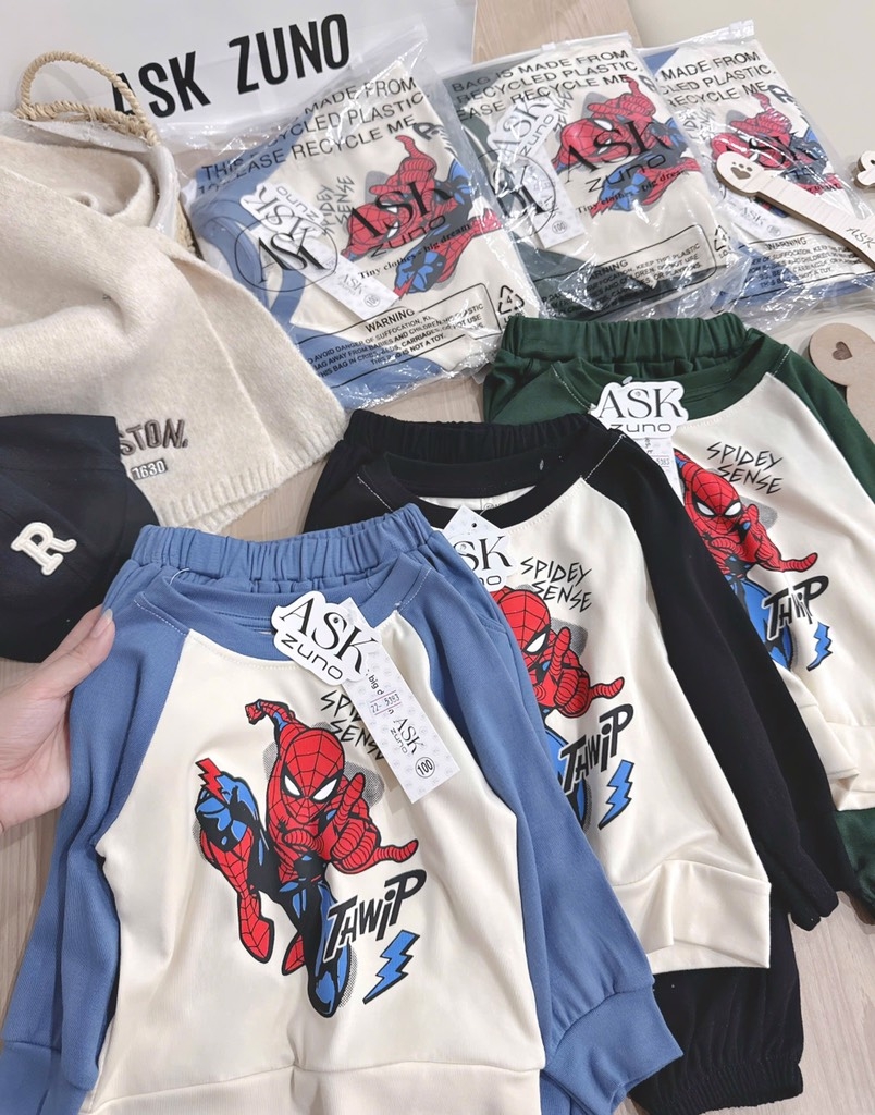 BỘ ZIP DÀI NHỆN SPIDER - MAN QUẦN TÚI HỘP BÉ TRAI