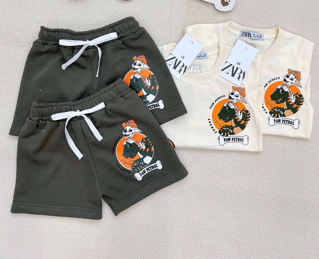 SÉT CHÓ CỨU HỘ KHỦNG LONG Z.R MIX QUẦN SHORT RÊU BÉ TRAI(XẢ 40k)