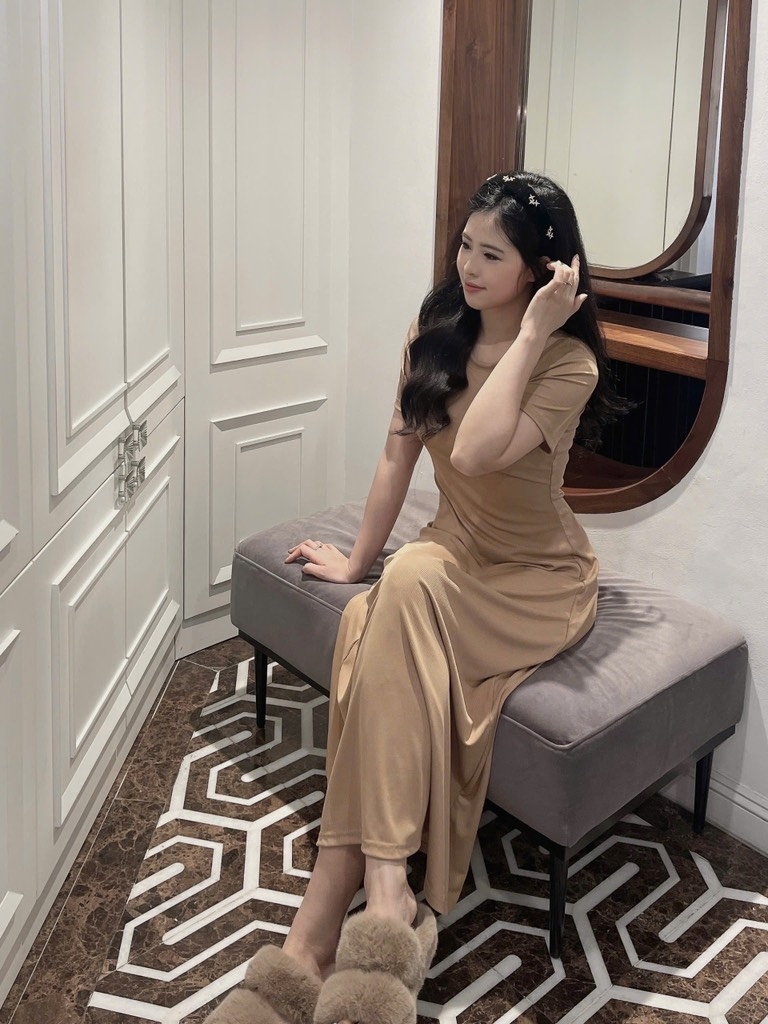 VÁY MAXI CỘC TAY MÀU BE NỮ (XẢ 65K)