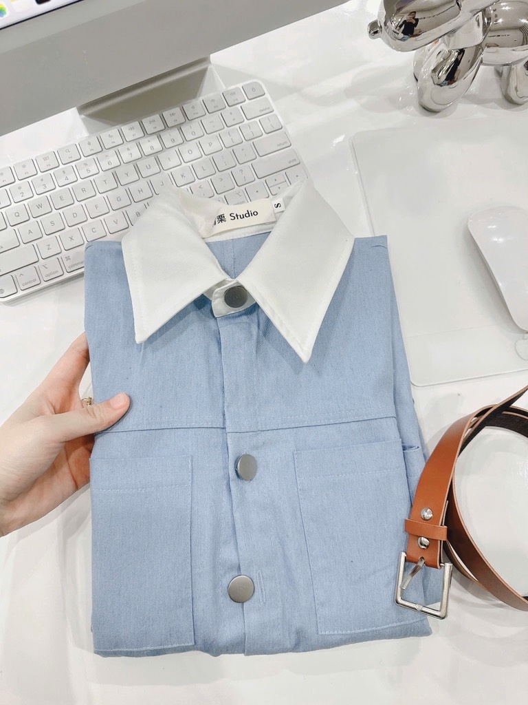 VÁY JEAN PHỐI CỔ KÈM ĐAI NỮ SẴN (SALE 150k)