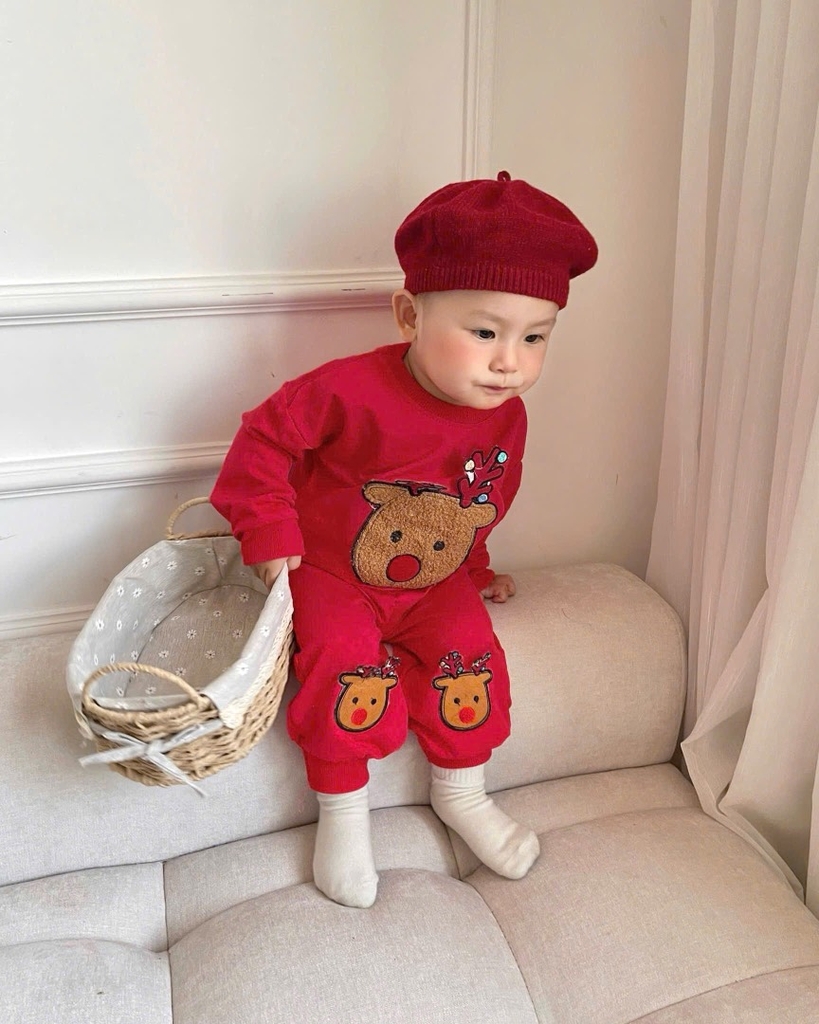 SET BỘ NỈ DÀI NOEL ĐỎ TUẦN LỘC XINH YÊU CHO BÉ SẴN (XẢ 55k)