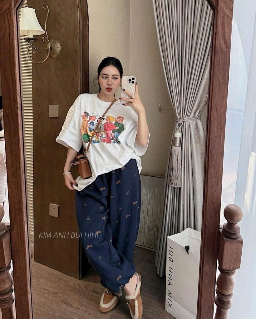 SET ÁO PHÔNG TRẮNG QUẦN XANH THAN BO GẤU NỮ (2x)