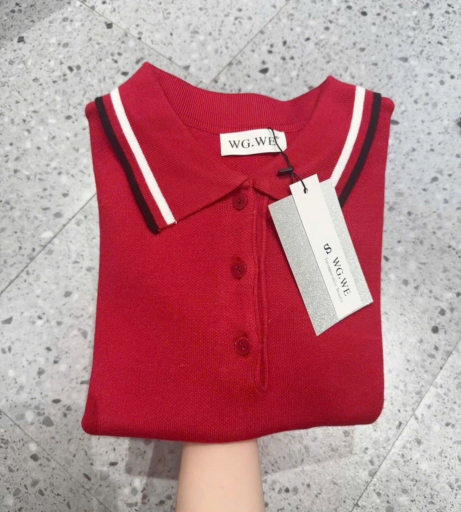 ÁO LEN POLO ĐỎ PHỐI VIỀN NỮ SẴN(XẢ 89k)
