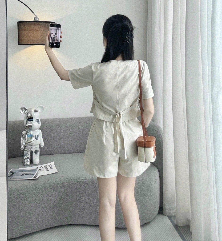 SÉT BỘ LINEN CỘC QUẦN BÁN CHUN CÀI SAU HÀNG THIẾT KẾ NỮ