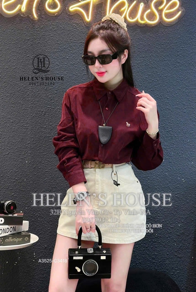 ÁO SƠ MI NHUNG TĂM THÊU NGƯA NỮ THU ĐÔNG SẴN(SALE 79k)