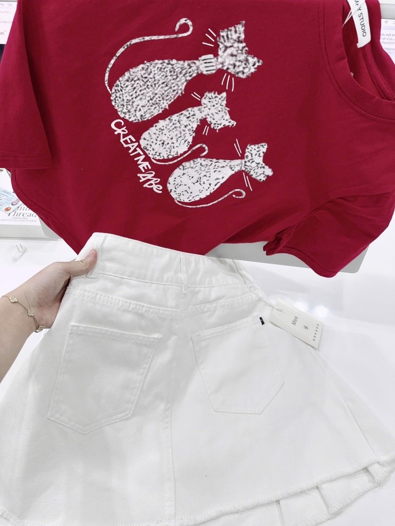SET JEANS LI 2 LỚP MIX ÁO ĐỎ MÈO NỮ SẴN