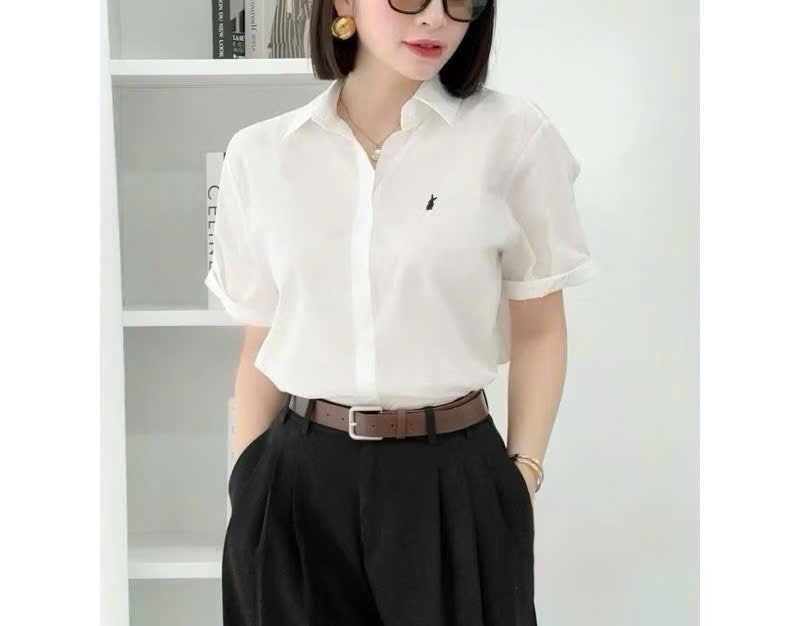 ÁO SƠ MI TRẮNG THÊU THỎ NỮ SẴN