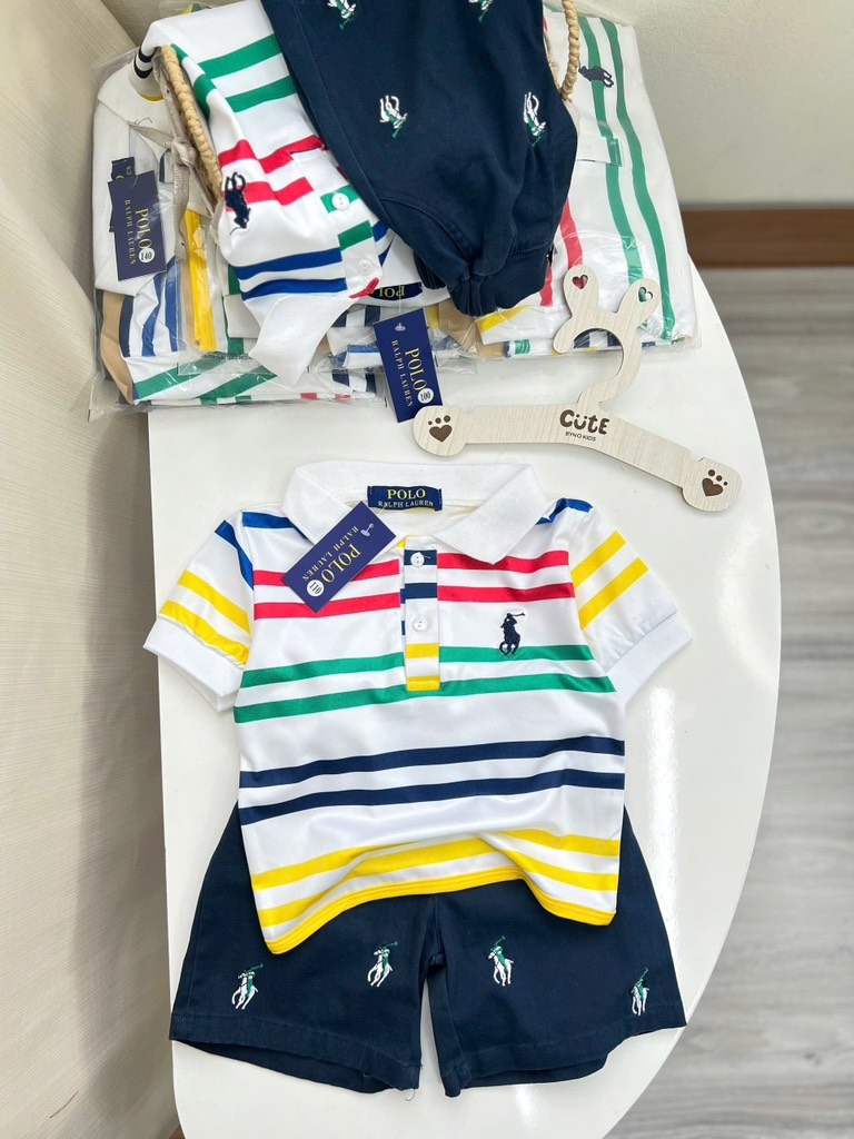 SÉT ÁO POLO SẮC MÀU QUẦN KAKI THAN THÊU TRÀN BÉ TRAI