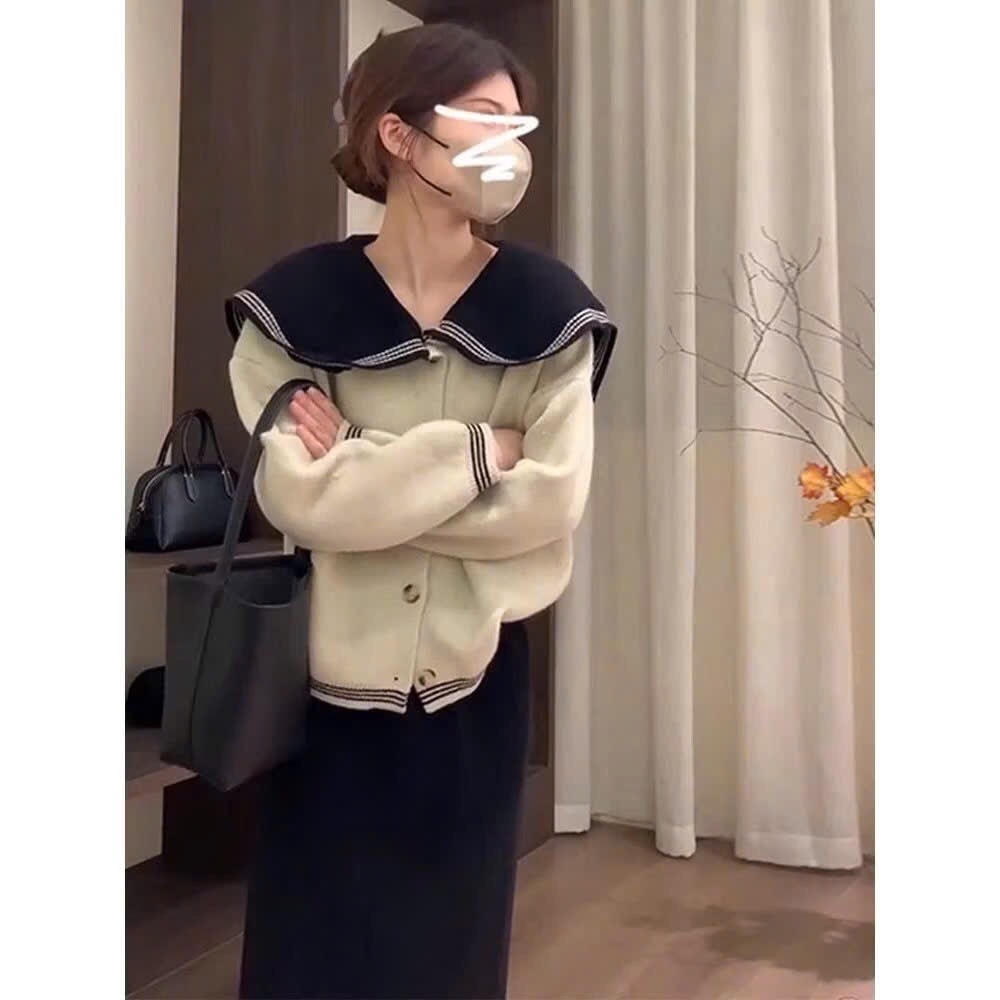 ÁO LEN CARDIGAN 2 MÀU CỔ THUỶ THỦ NỮ THU ĐÔNG SẴN