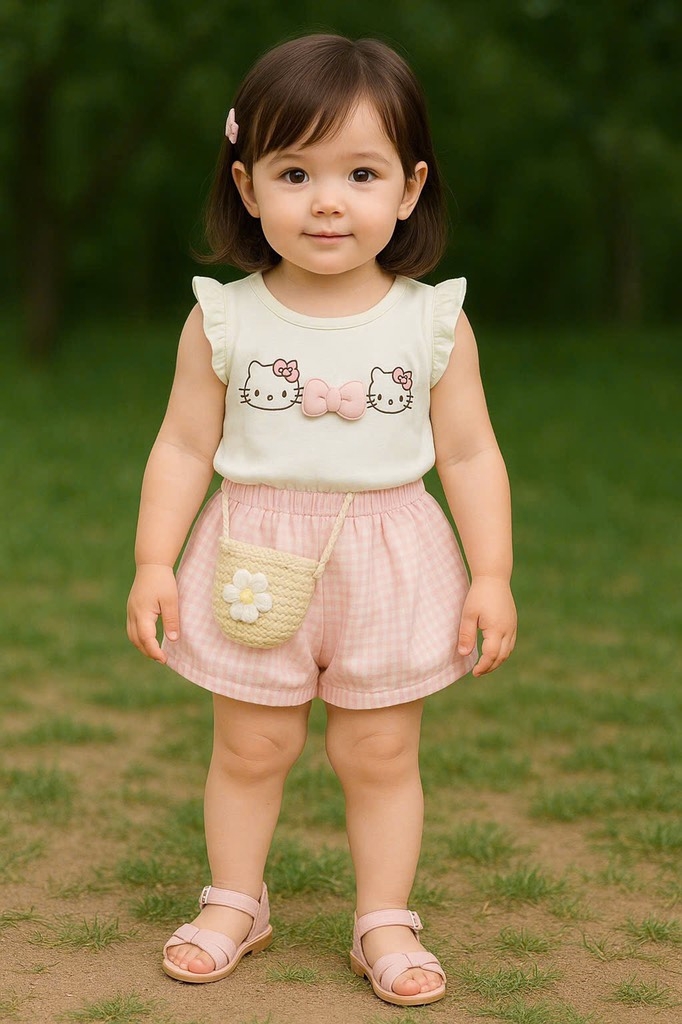 SET KITTY SÁT NÁCH TRẮNG QUẦN BÍ KÈM TÚI CHO BÉ GÁI SẴN