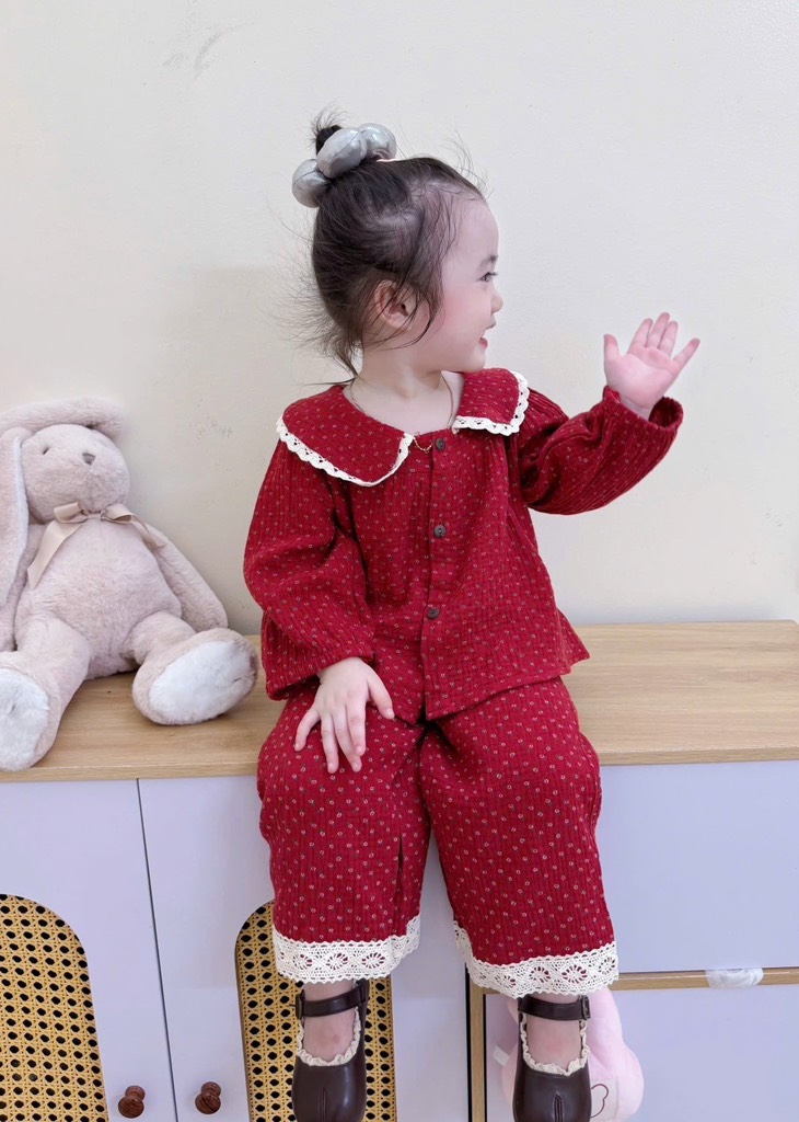 SET BỘ XÔ ĐỎ DÀI BÈO REN BÉ GÁI