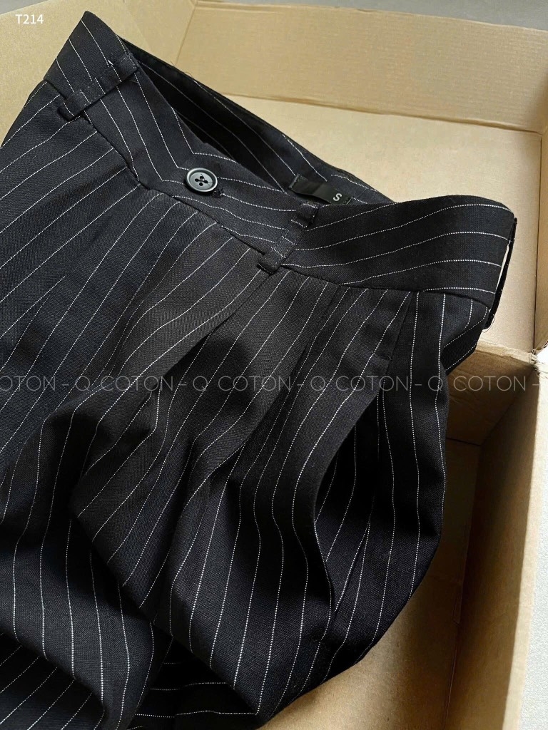 QUẦN VẢI KẺ SỌC SUÔNG ĐEN NỮ
