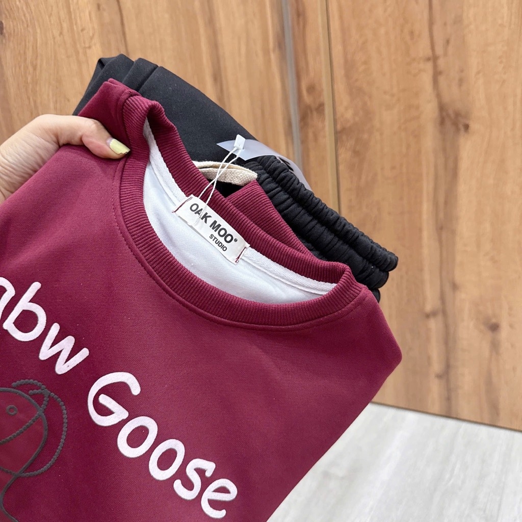 BỘ NỈ HAI DA ĐỎ GOOSE QUẦN ĐEN NỮ THU ĐÔNG SẴN