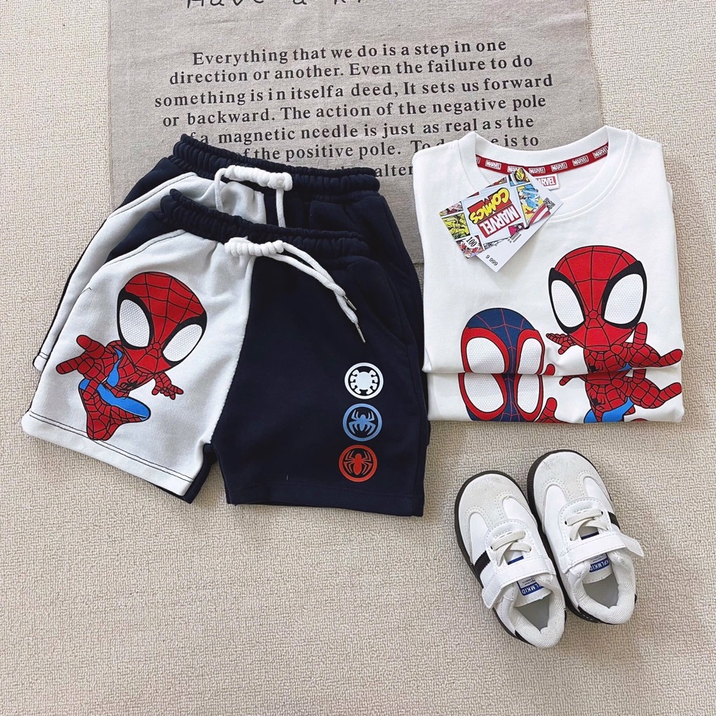 BỘ NHỆN MARVEL PHỔI TAY CAM THAN CHO BÉ TRAI NEW(SALE 60k)