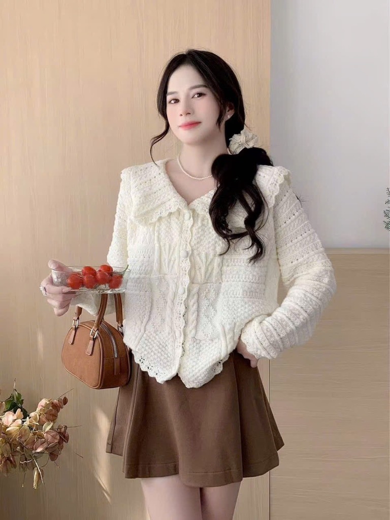 ÁO LEN REN CỔ SEN 4 MÀU NỮ THU ĐÔNG SẴN