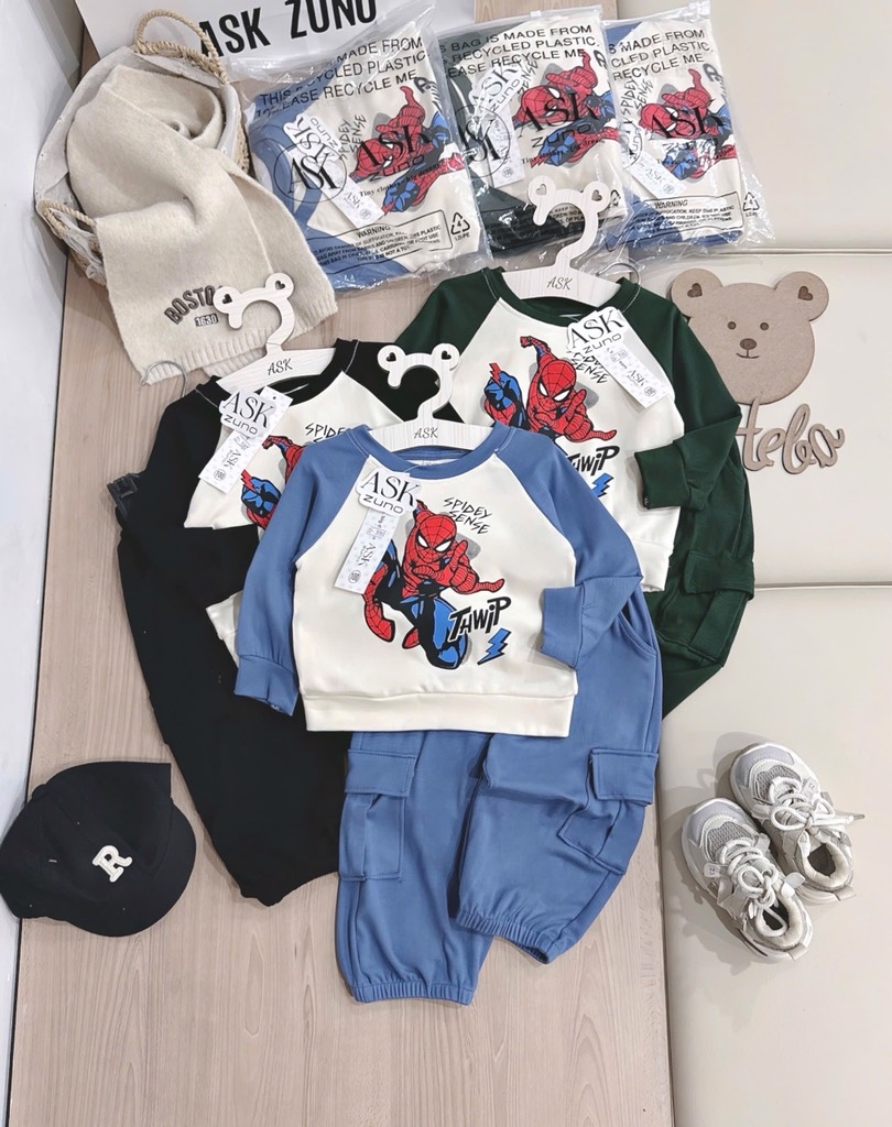 BỘ ZIP DÀI NHỆN SPIDER - MAN QUẦN TÚI HỘP BÉ TRAI