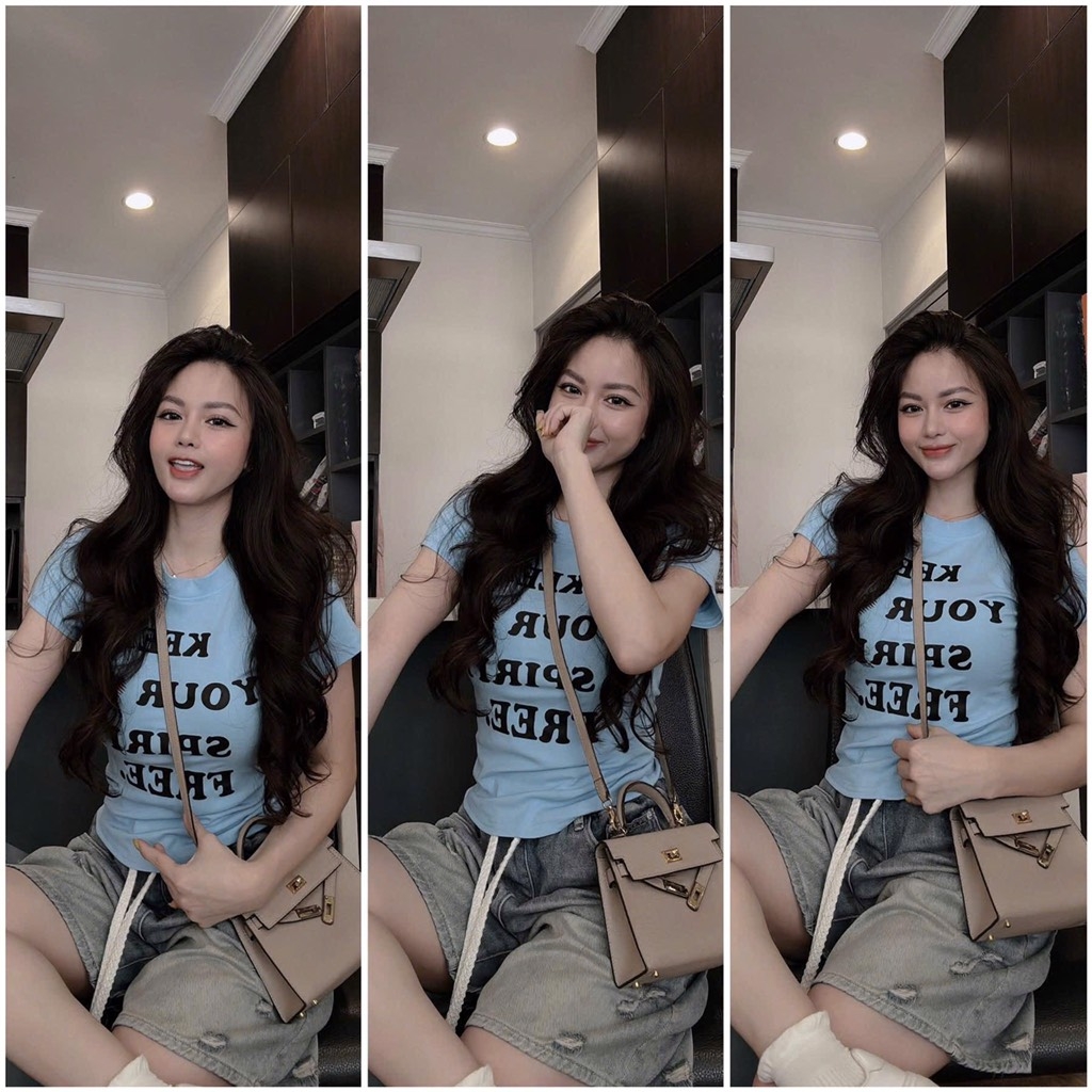 SET BỘ ÁO CHỮ KEEP XANH QUẦN BÒ NỮ SẴN
