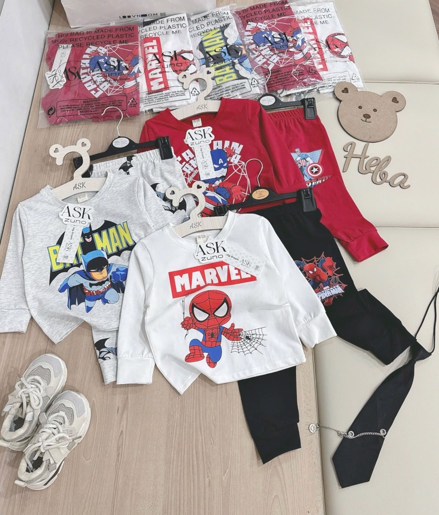 SET 3 BỘ DÀI TAY SPIDERMAN BATMAN BÉ TRAI SẴN