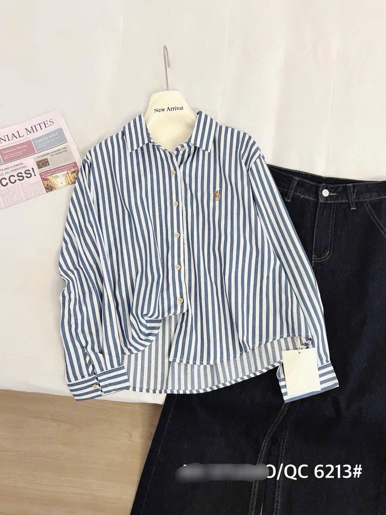 ÁO SƠ MI KẺ THÊU NGỰA DÀI TAY NỮ (SALE 69k)